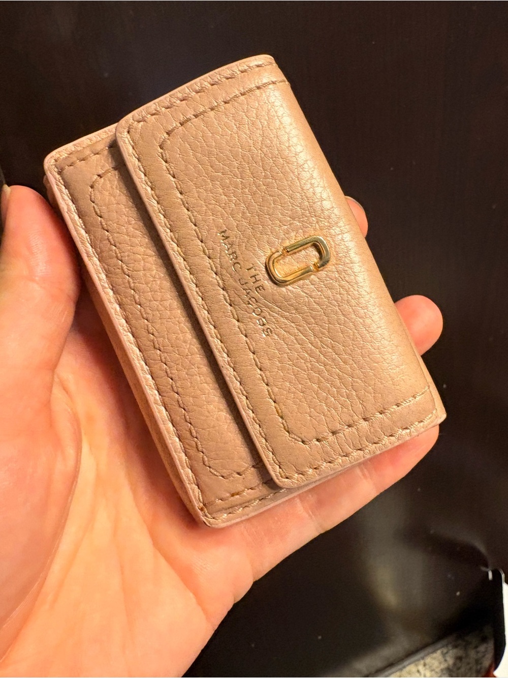 Marc Jacobs Blush Pebbled Leather Key & Card Holder with Gold Accent